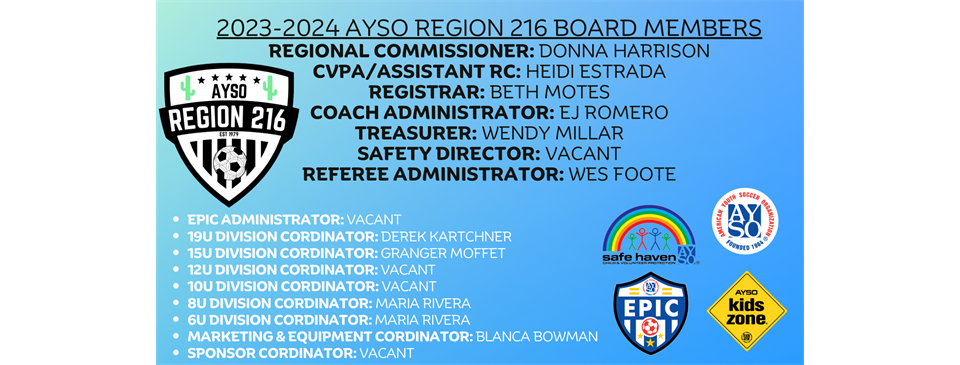 2023-2024 AYSO REGION 216 BOARD