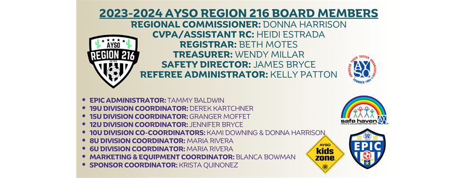 2023-2024 AYSO REGION 216 BOARD